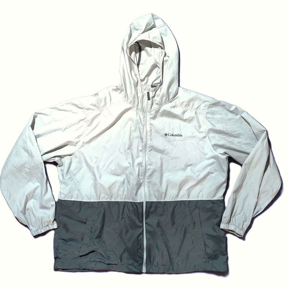 Columbia Center Ridge Windbreaker Jacket Men XXL Grey Colorblock Hooded Full Zip